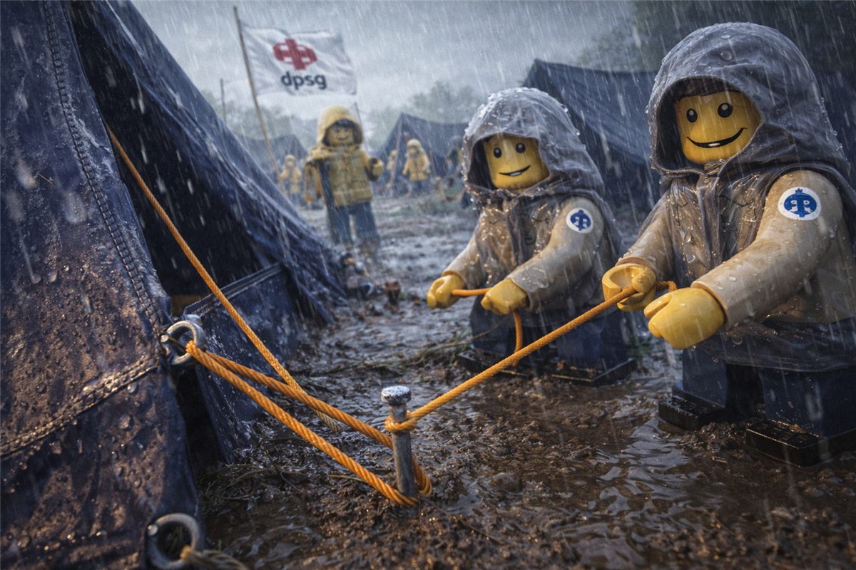 LEGO-Szene: Aufbau im Regen